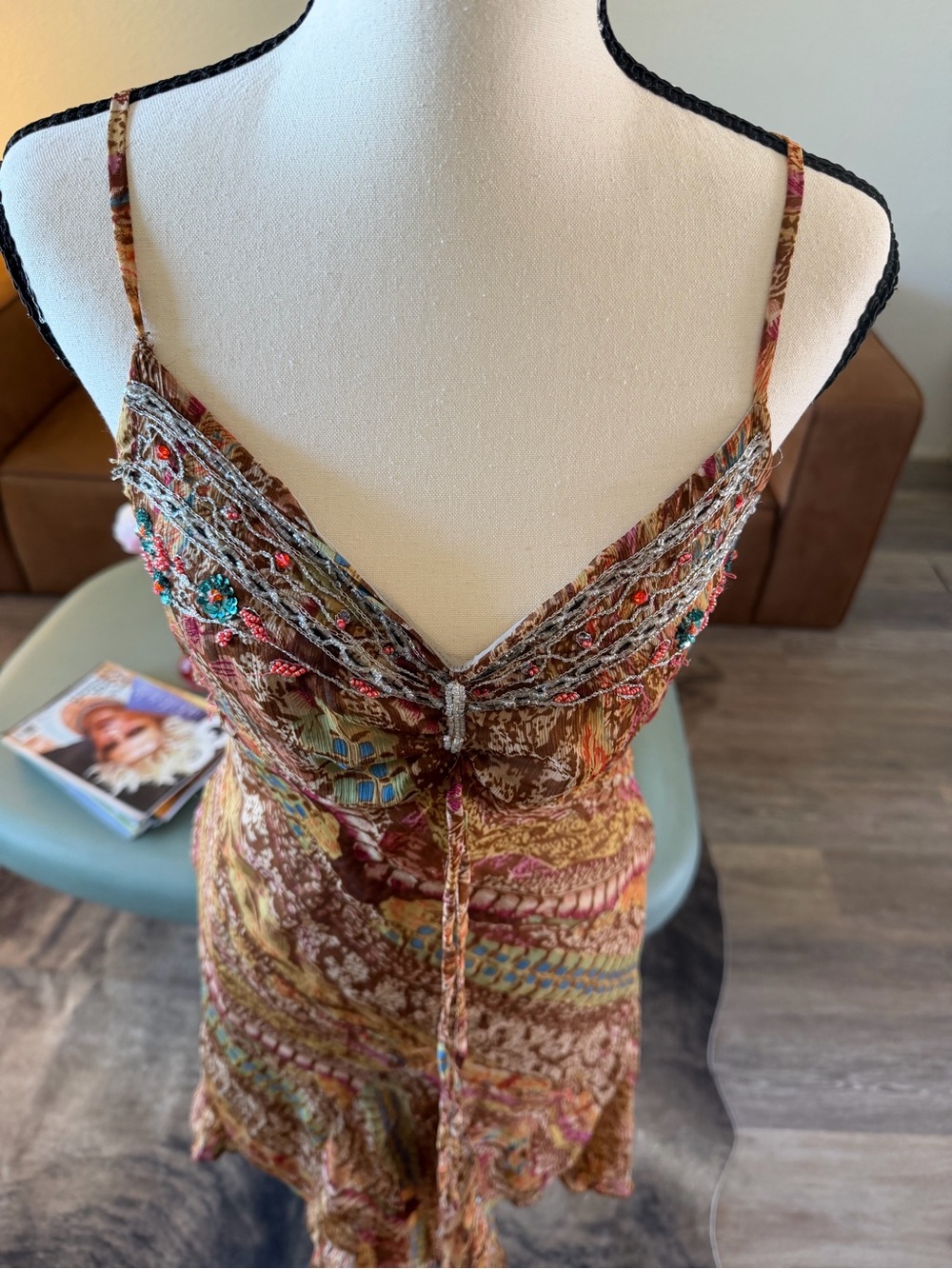 Hot Kiss Multicolor Paisley Mini Dress — Brown & Rust Tones - Picture 3 of 7